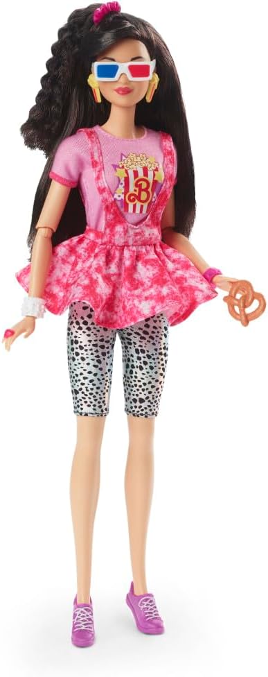 Barbie Rewind Doll & Accessories with Black Hair & 1980s-Inspired Movie Night Outfit, Collectible & Displayable