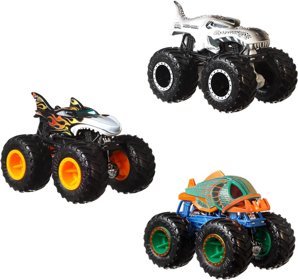 Hot Wheels Monster Trucks Creature 3-Pack, 1:64 Scale Toy Trucks: Shark Wreak, Piran-Ahh & Mega-Wrex