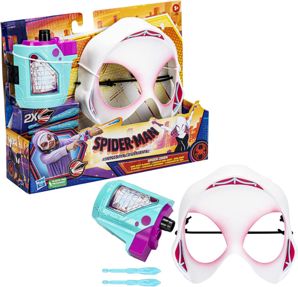 Marvel Spider-Man: Across The Spider-Verse Spider-Gwen Web-Shot Slinger Mask and Blaster Set, Spider-Man Web Shooter Toy, Super Hero Toys for 5 Year Old Girls and Boys and Up