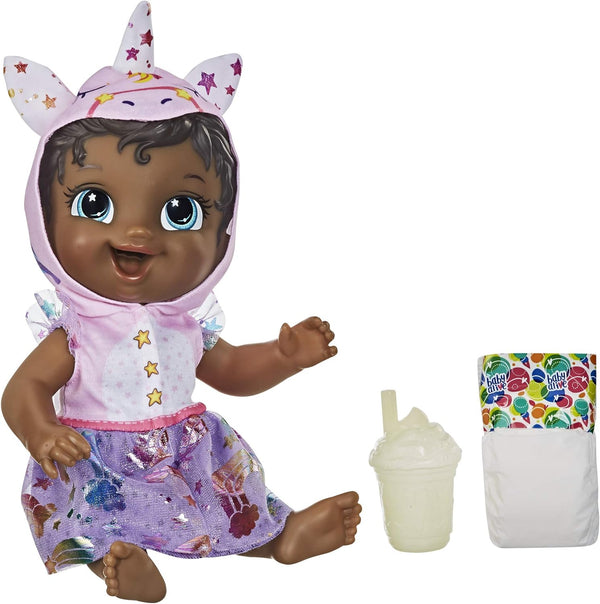 Baby Alive Tinycorns Doll, Unicorn, Accessories, Drinks, Wets, Black Hair Toy for Kids Ages 3 Years and Up