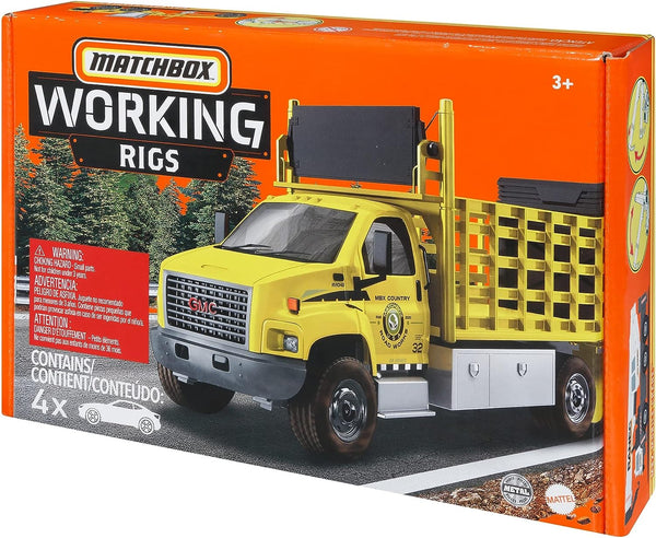 Matchbox Working Rigs 4-Pack, Set of 4 Toy Construction Trucks & Equipment with Moving Parts (Styles May Vary)